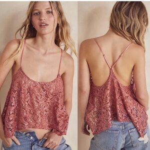 Free People Intimately Black Lace Sequin Camisole Top Small